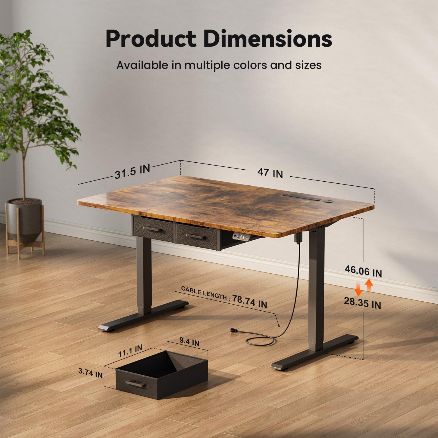 47×31.5 inches Electric Standing Desk with Drawers & Storage,  Height Adjustable Desk with Power Outlets & USB Ports, Stand Up Desk, Sit Stand Desk for Home, Office