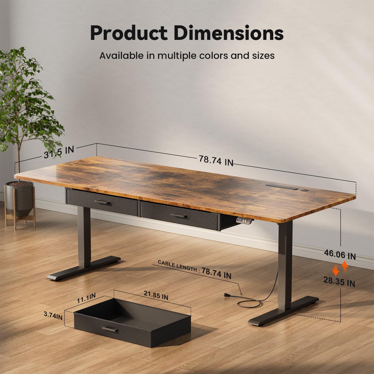 79×31.5 inches Electric Standing Desk with Drawers & Storage,  Height Adjustable Desk with Power Outlets & USB Ports, Stand Up Desk, Sit Stand Desk for Home, Office