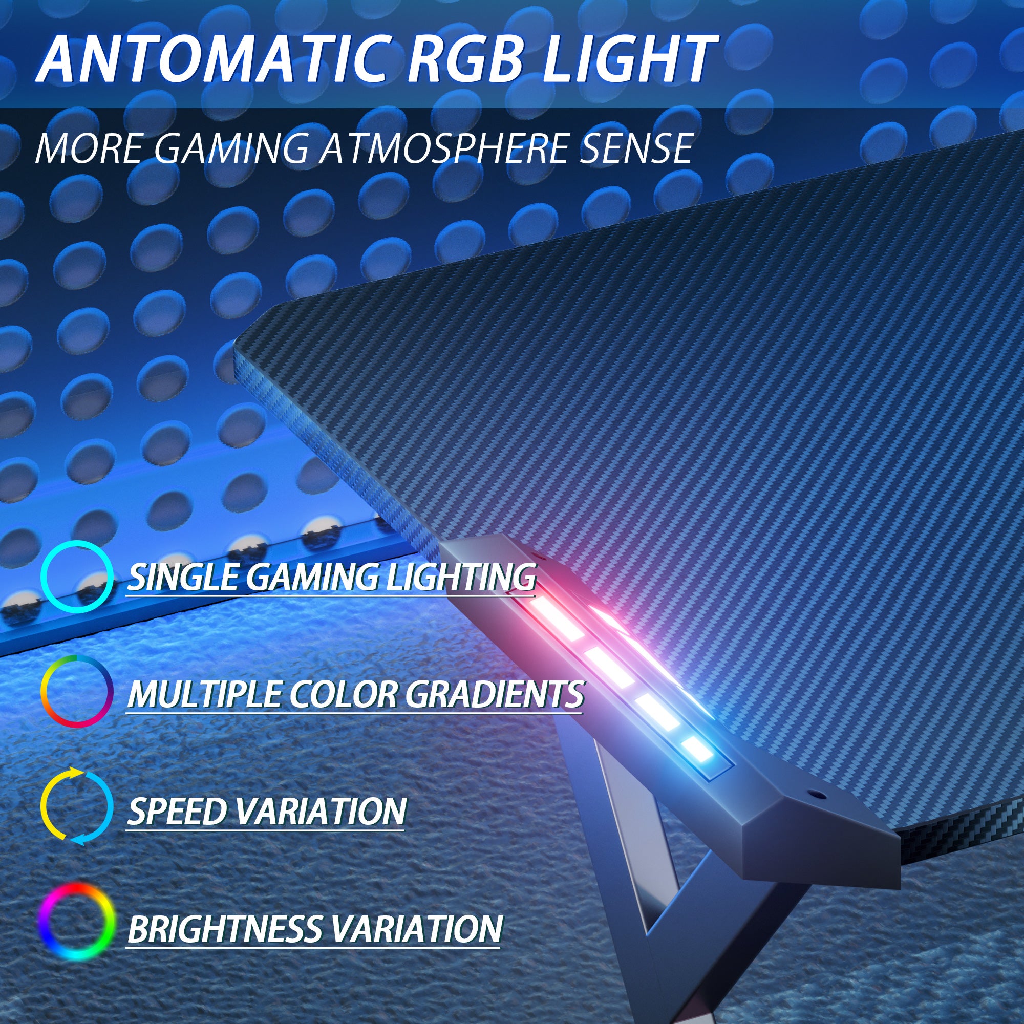 HLDIRECT 55 Inch Gaming Desk with LED Lights with Headphone Hook, Cup Holder, Black