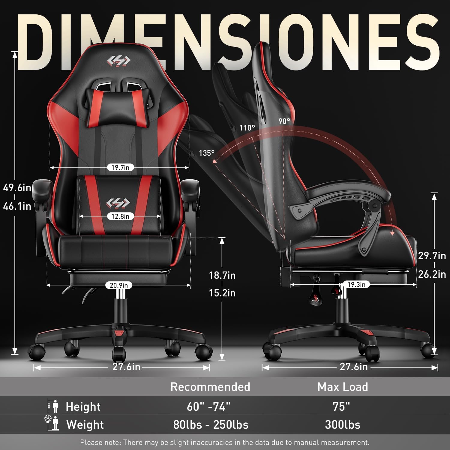 HLDIRECT Gaming Chair with Footrest, Computer Chair with Lumbar for Adults