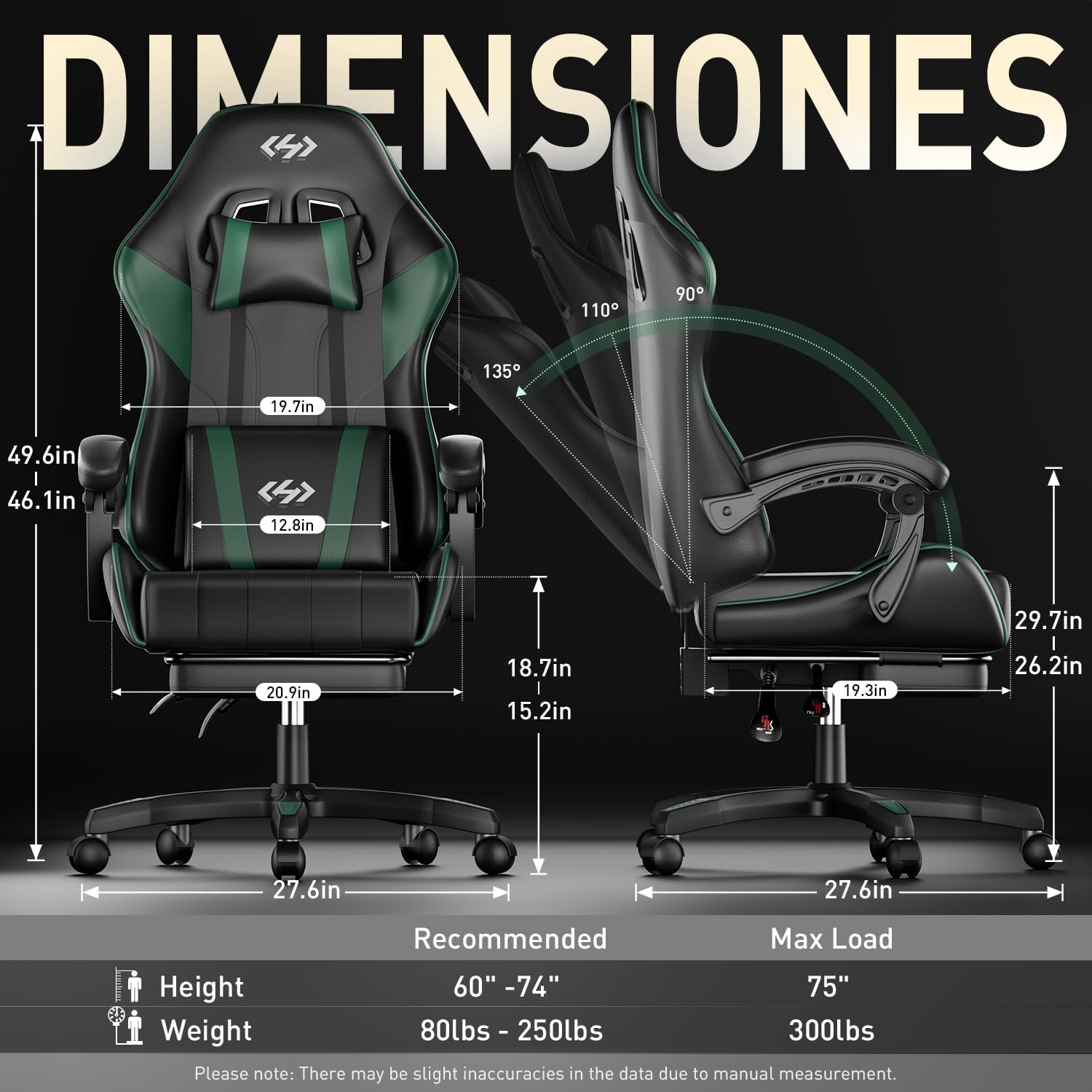 HLDIRECT Gaming Chair with Footrest, Computer Chair with Lumbar for Adults