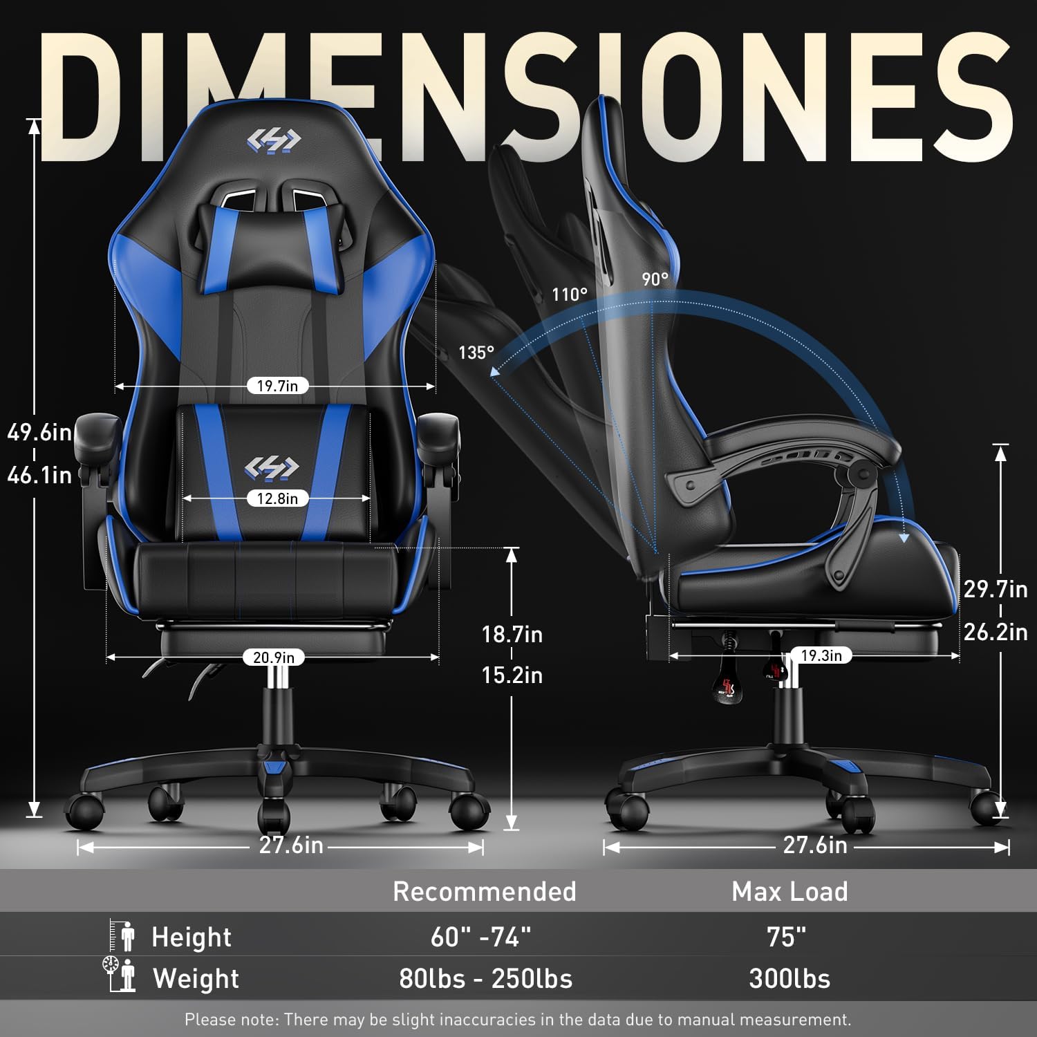 HLDIRECT Gaming Chair with Footrest, Computer Chair with Lumbar for Adults