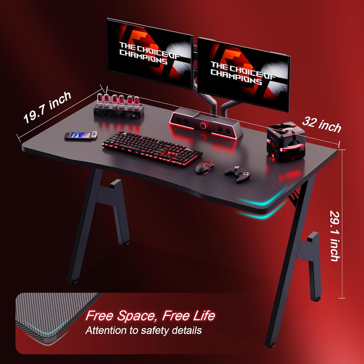HLDIRECT 32 Inch Gaming Desk with Carbon Fibre Surface- A Shaped Gamer Desk Computer Workstation Home Office Ergonomic PC Desk Simple Gaming Table Home Office Desks