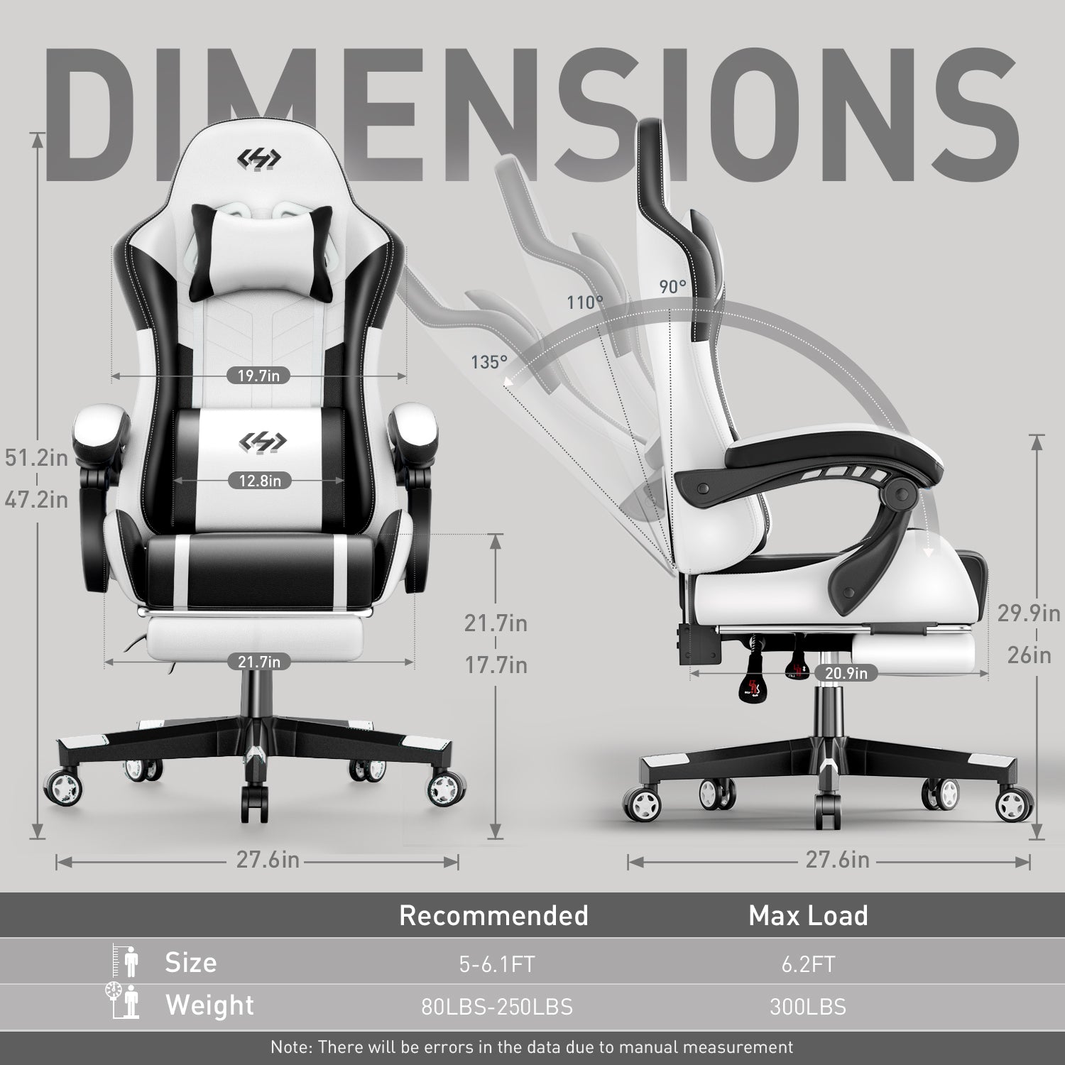 HLDIRECT Gaming Chair with Pocket Spring Cushion, Video Game Chair, Gaming Computer Chair, Ergonomic Chairs for Adults with Headrest and Lumbar Support, Swivel PU Leather Office Chair, White