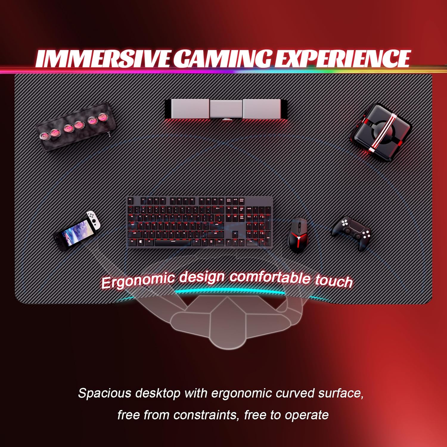 HLDIRECT 32 Inch Gaming Desk with Carbon Fibre Surface- A Shaped Gamer Desk Computer Workstation Home Office Ergonomic PC Desk Simple Gaming Table Home Office Desks