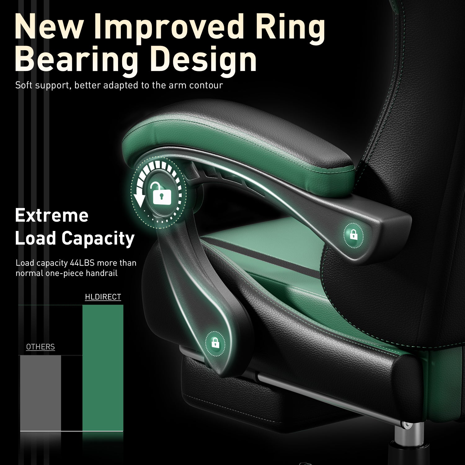 HLDIRECT Gaming Chair with Pocket Spring Cushion, Video Game Chair, Gaming Computer Chair, Ergonomic Chairs for Adults with Headrest and Lumbar Support, Swivel PU Leather Office Chair, Green