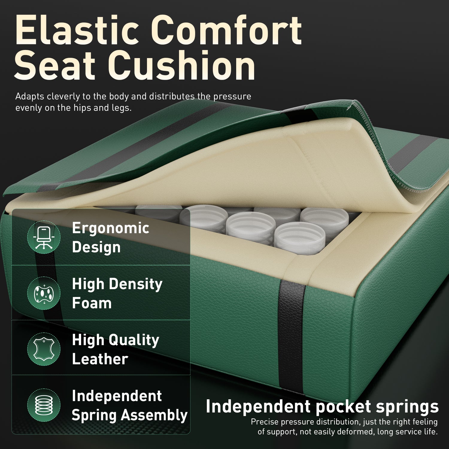 HLDIRECT Gaming Chair with Pocket Spring Cushion, Video Game Chair, Gaming Computer Chair, Ergonomic Chairs for Adults with Headrest and Lumbar Support, Swivel PU Leather Office Chair, Green