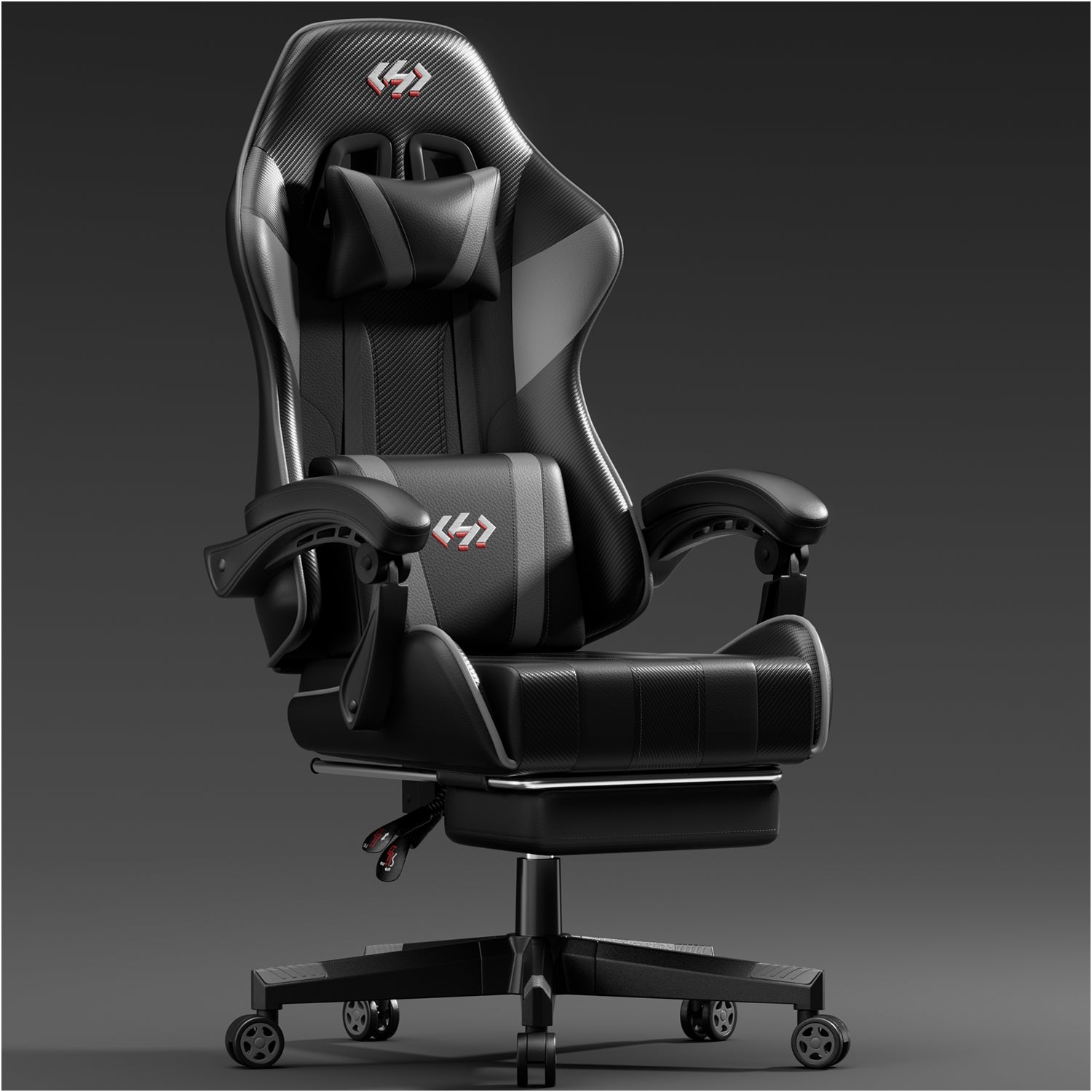 HLDIRECT Gaming Chair with Pocket Spring Cushion, Video Game Chair, Ergonomic Computer Chair for Adults, Black & Grey