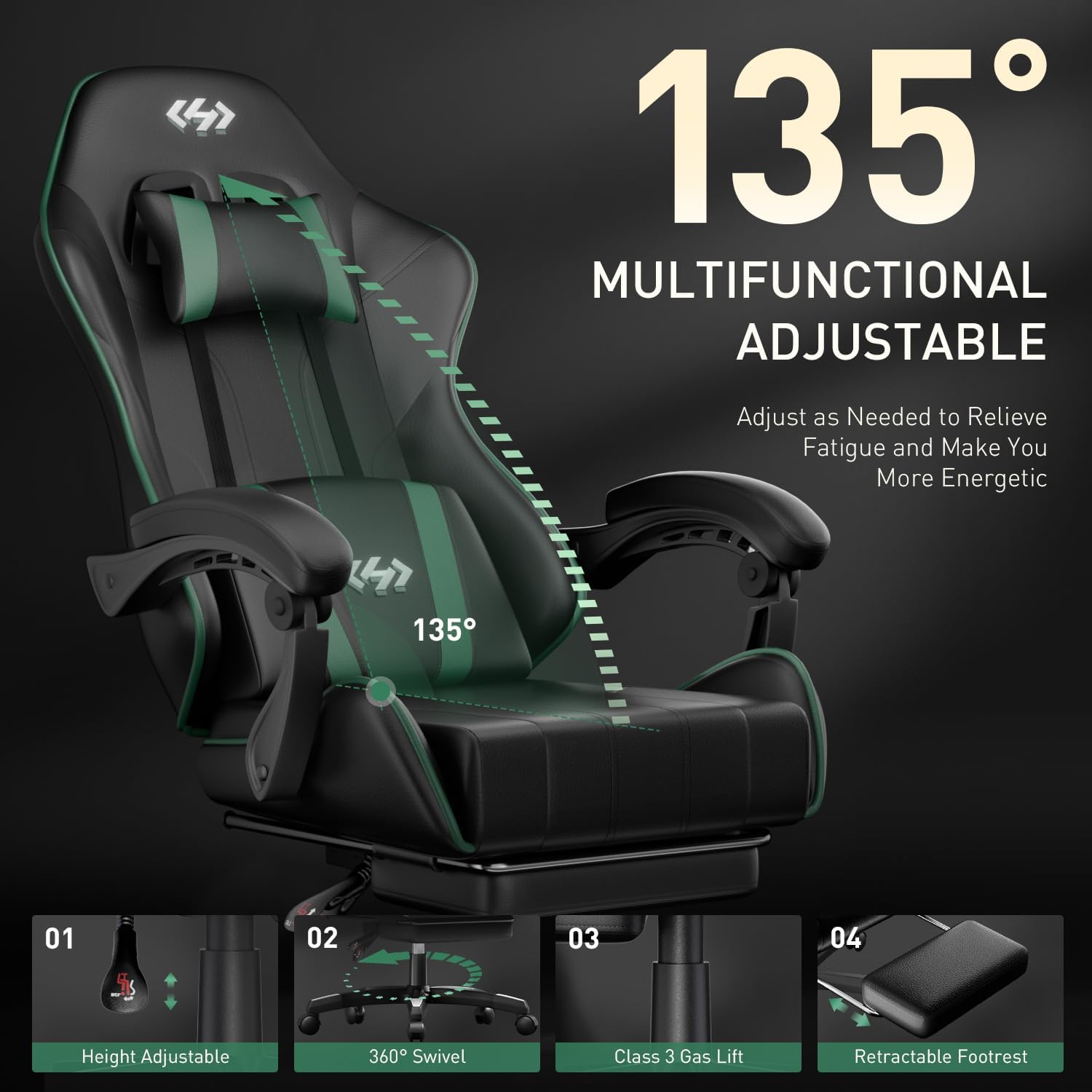 HLDIRECT Gaming Chair with Footrest, Computer Chair with Lumbar for Adults