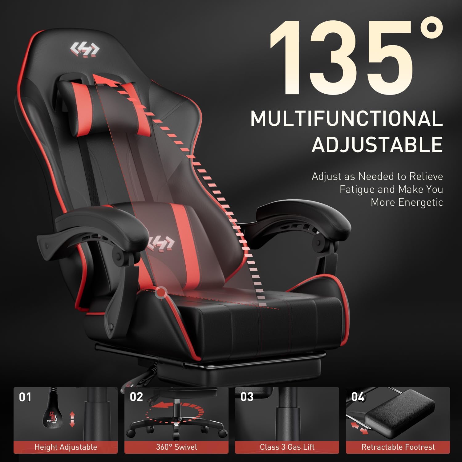 HLDIRECT Gaming Chair with Footrest, Computer Chair with Lumbar for Adults