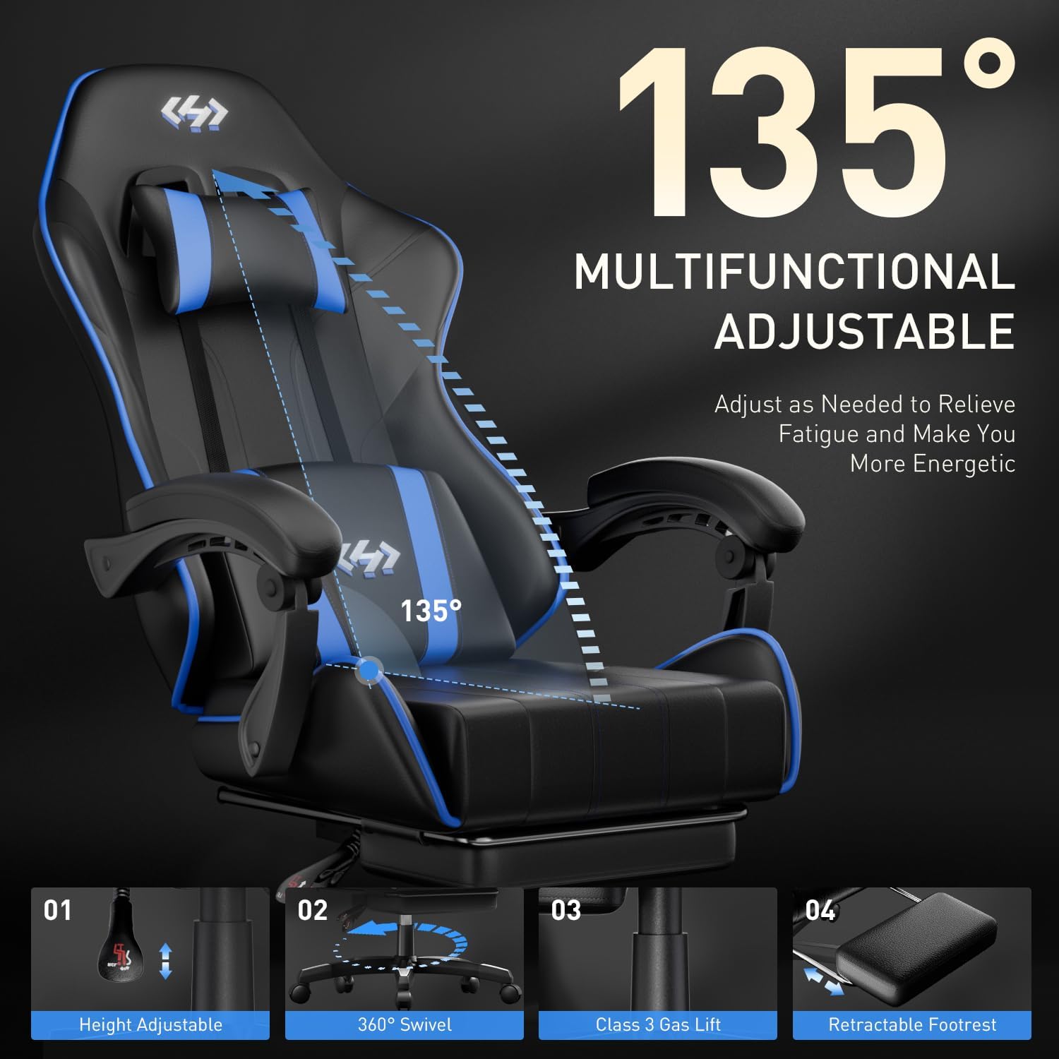 HLDIRECT Gaming Chair with Footrest, Computer Chair with Lumbar for Adults