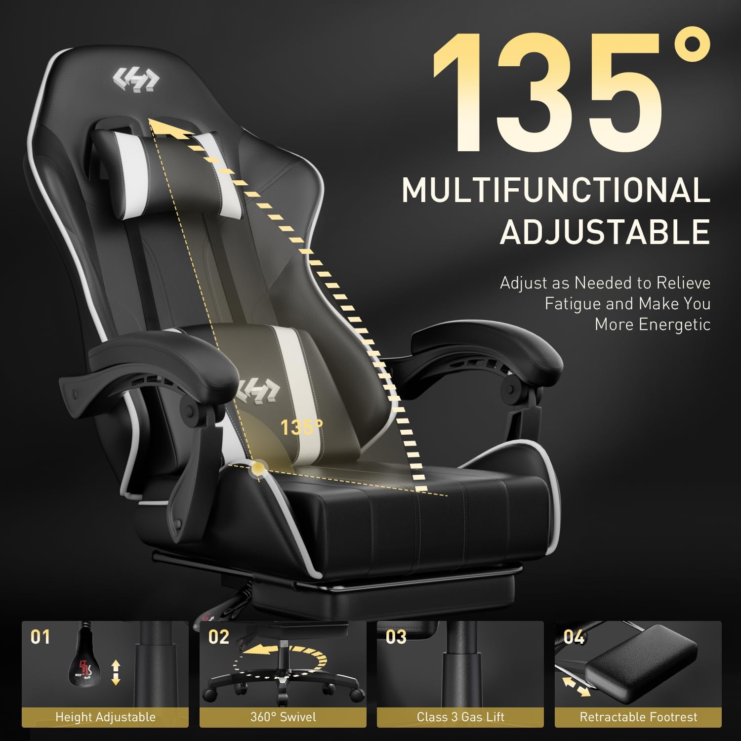 HLDIRECT Gaming Chair with Footrest, Computer Chair with Lumbar for Adults