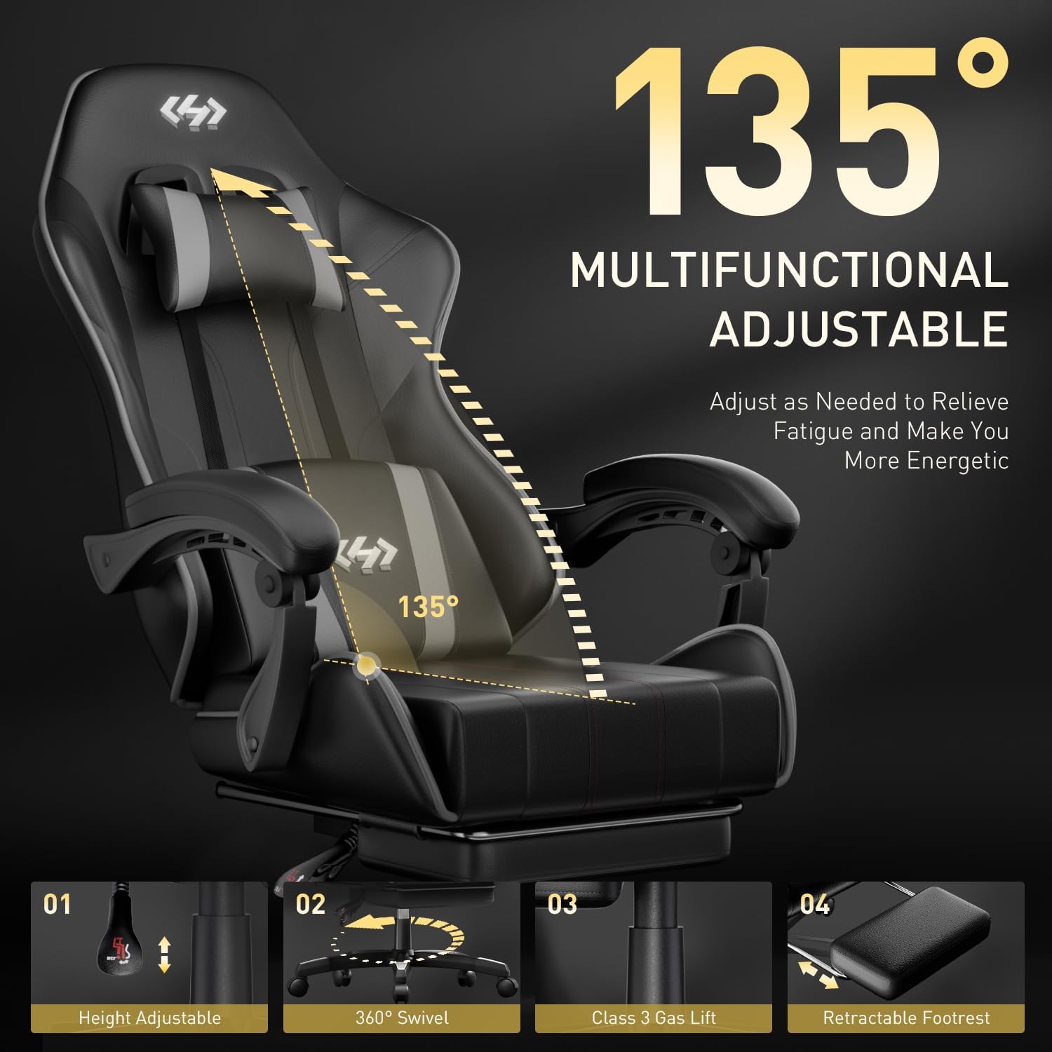 HLDIRECT Gaming Chair with Footrest, Computer Chair with Lumbar for Adults