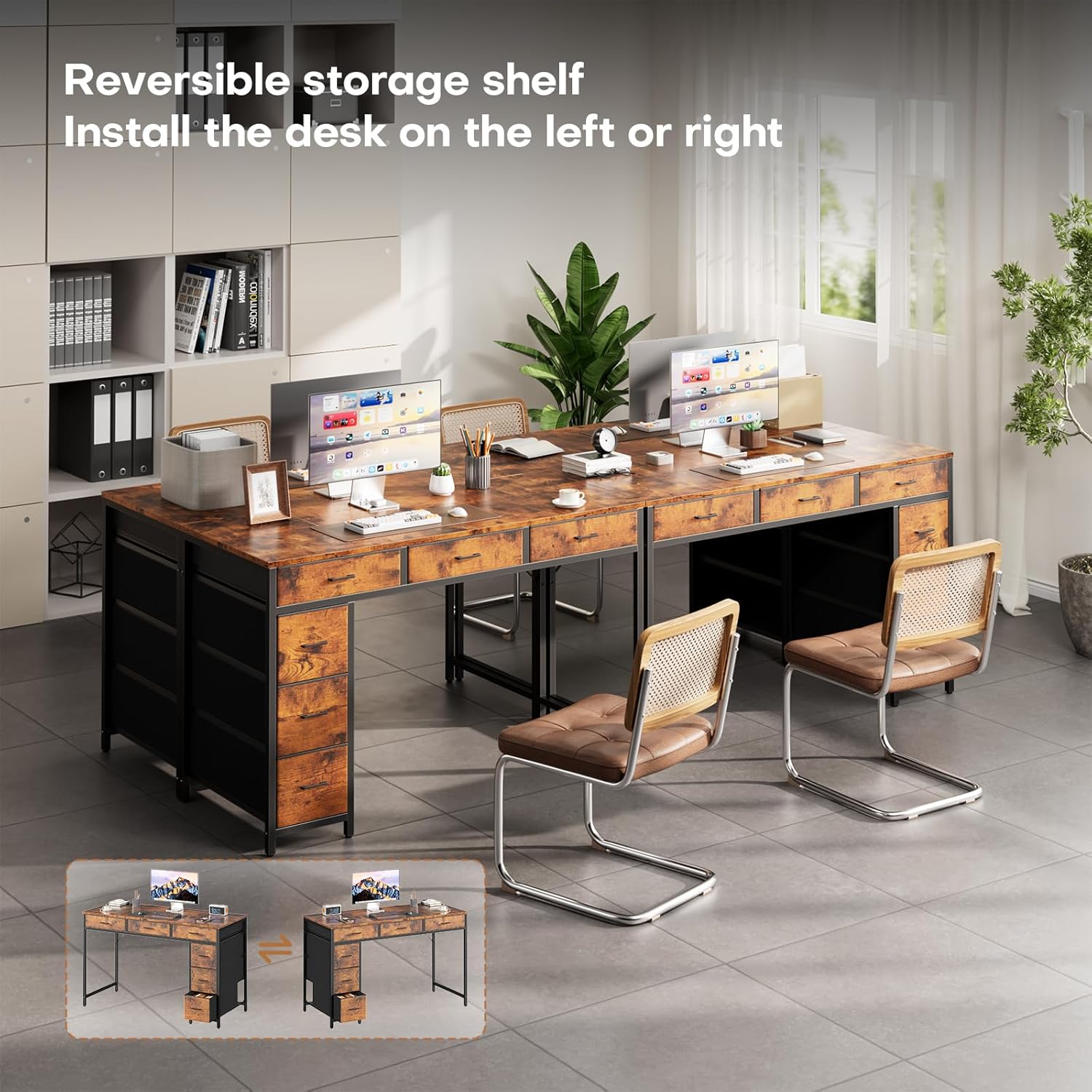 HLDIRECT 47 inch Computer Desk with 6 Drawers, Reversible Home Office Desk with Storage, Office Desk for Home Office, Writing, Study, Work, Living Room