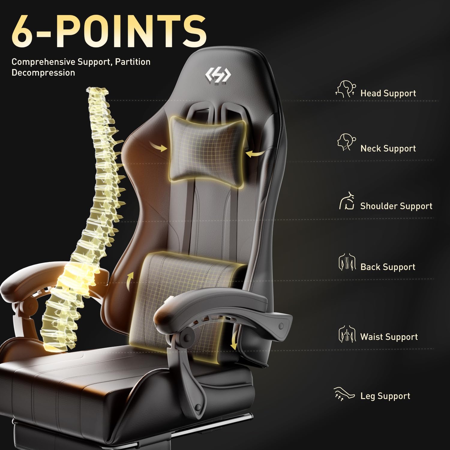 HLDIRECT Gaming Chair with Footrest, Computer Chair with Lumbar for Adults
