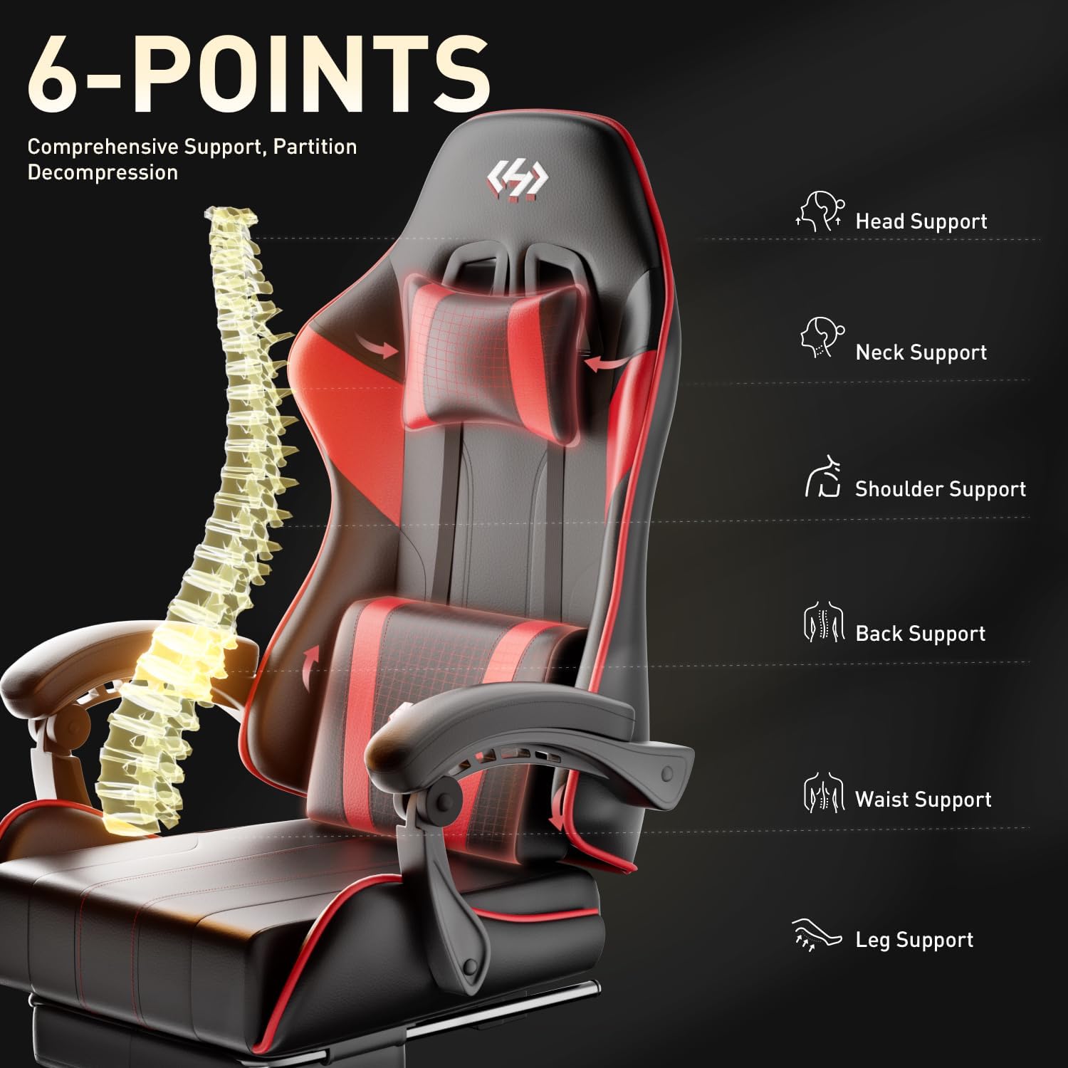 HLDIRECT Gaming Chair with Footrest, Computer Chair with Lumbar for Adults