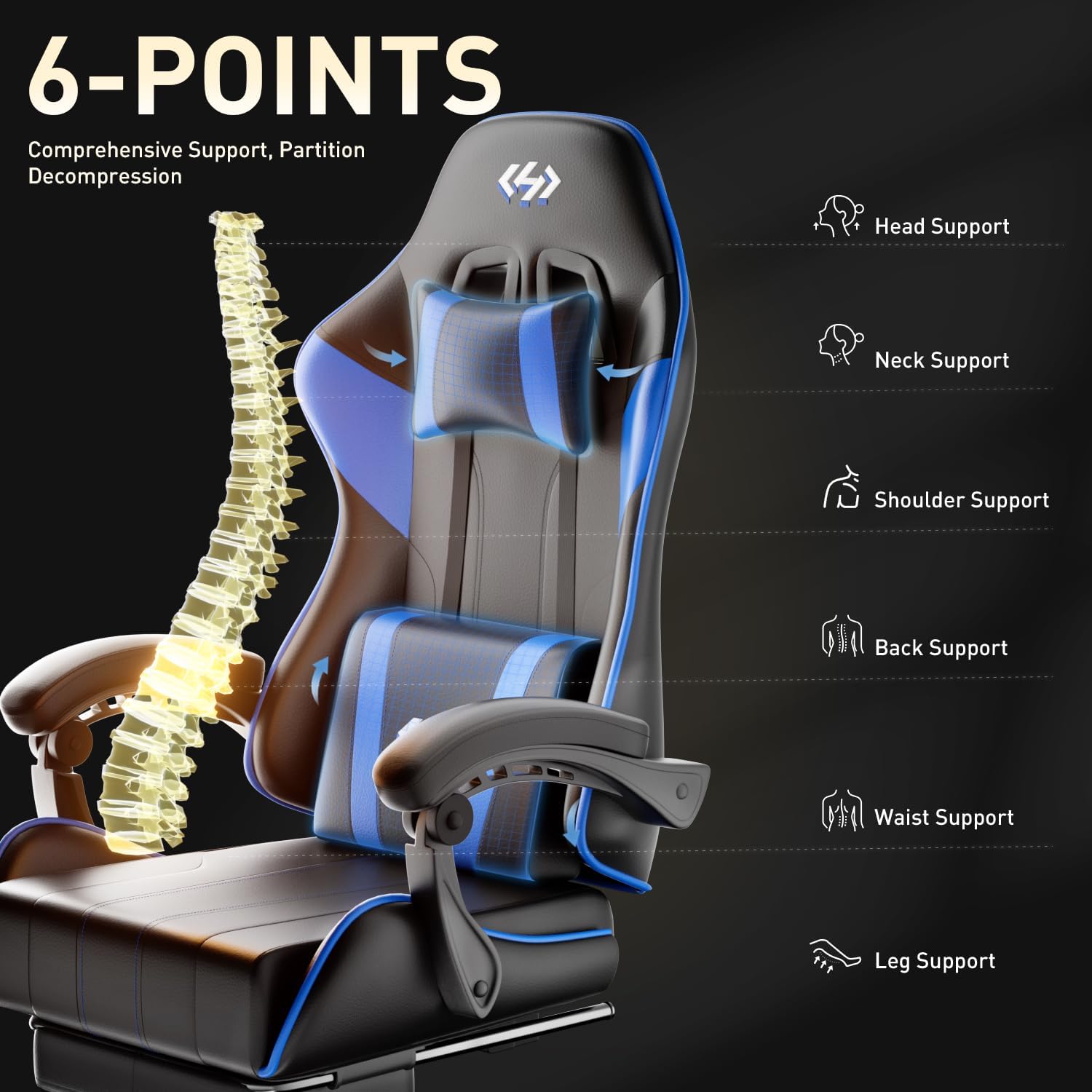 HLDIRECT Gaming Chair with Footrest, Computer Chair with Lumbar for Adults