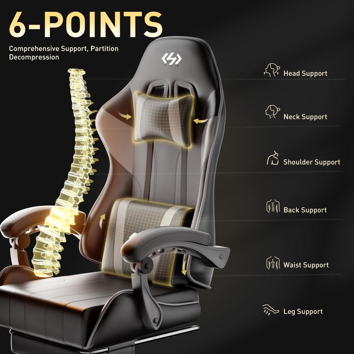 HLDIRECT Gaming Chair with Footrest, Computer Chair with Lumbar for Adults