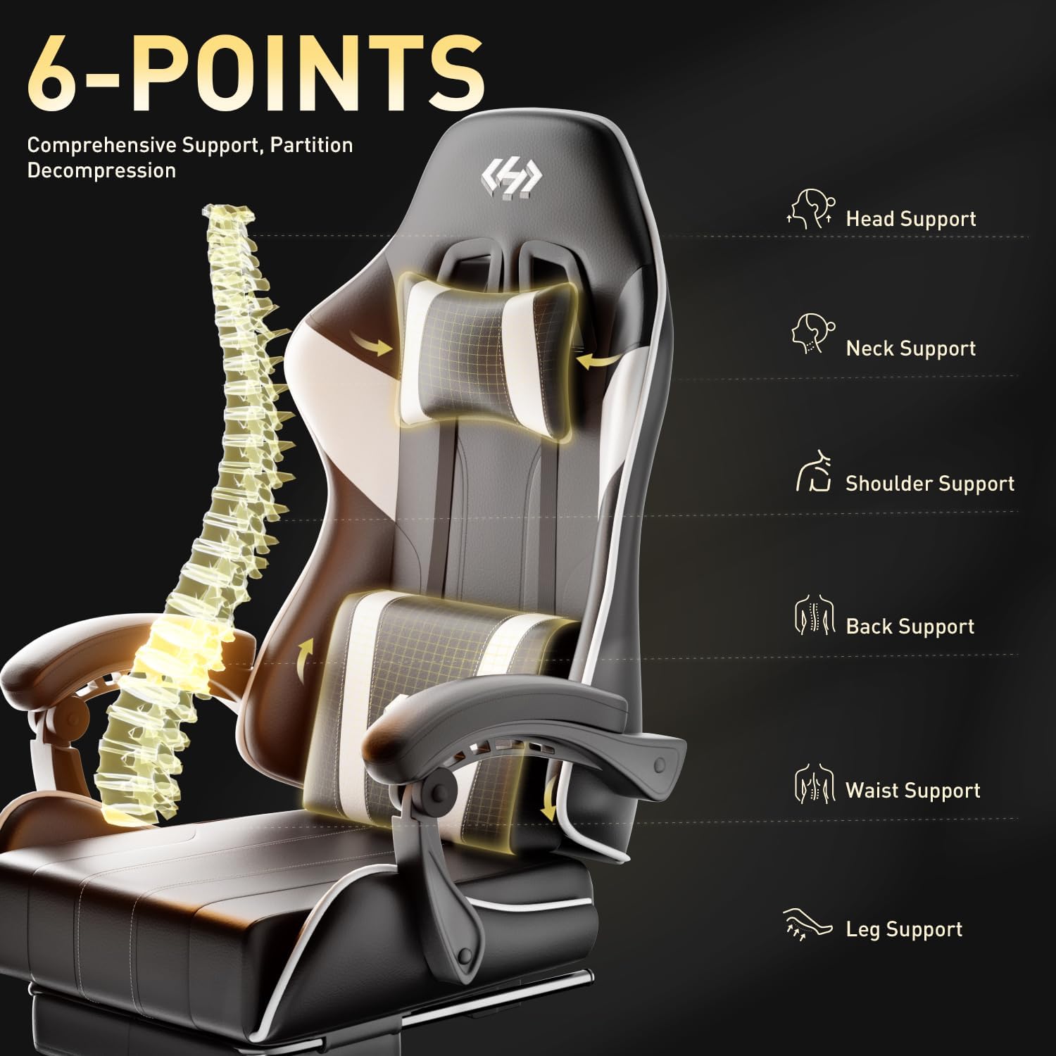 HLDIRECT Gaming Chair with Footrest, Computer Chair with Lumbar for Adults
