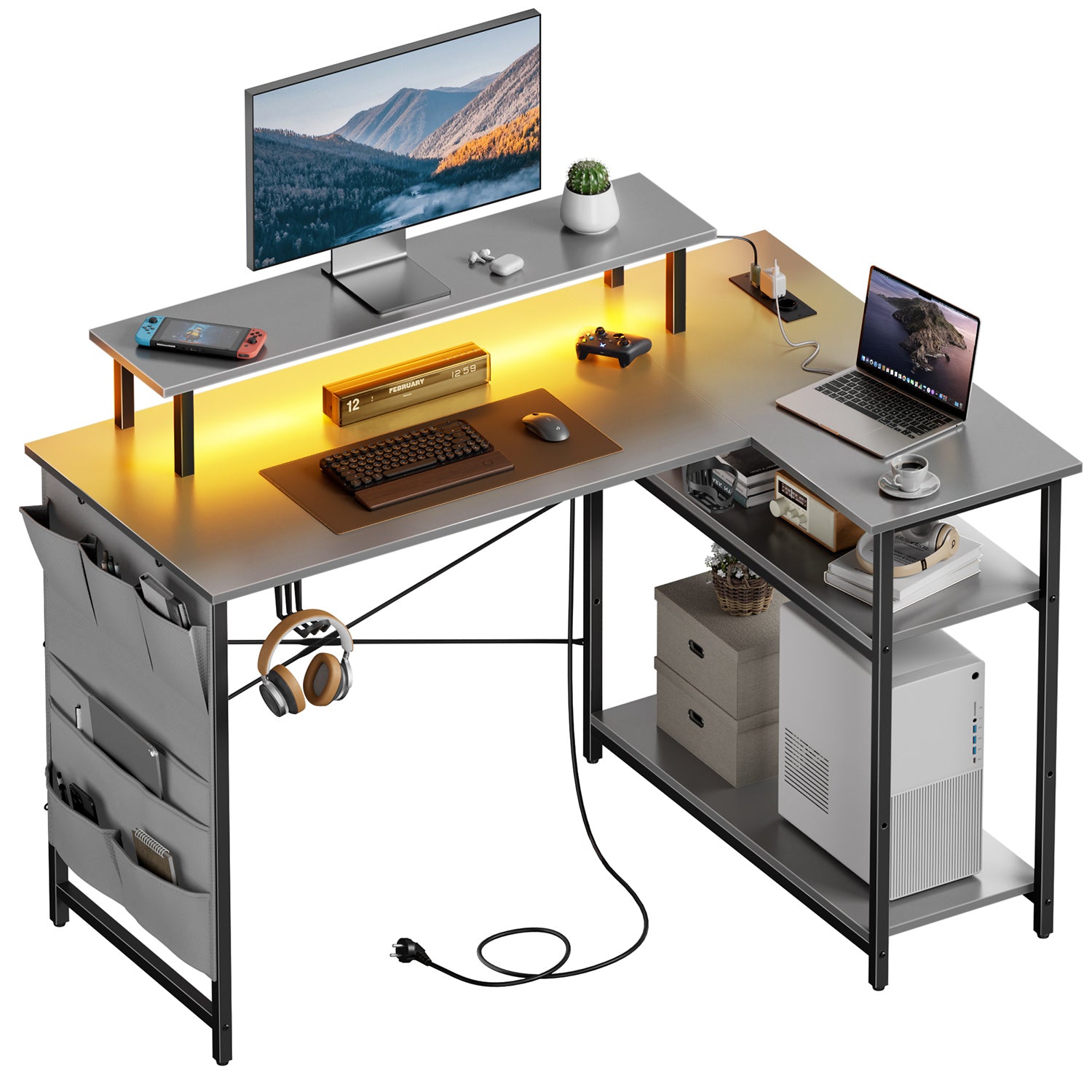 HLDIRECT 43 Inch L Shaped Computer Desk with Power Outlet for Adults