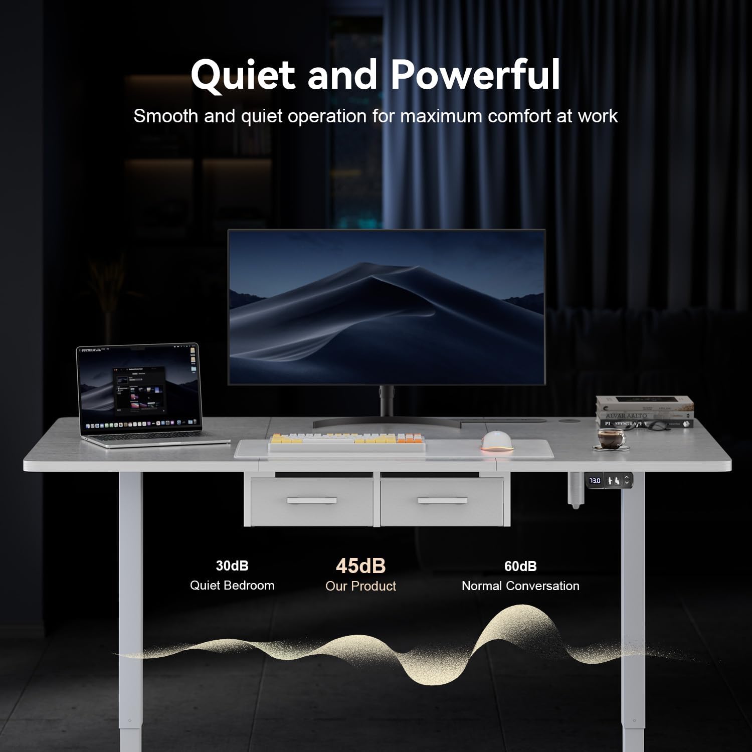 47×31.5 inches Electric Standing Desk with Drawers & Storage,  Height Adjustable Desk with Power Outlets & USB Ports, Stand Up Desk, Sit Stand Desk for Home, Office