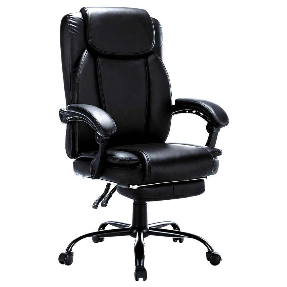 HLDIRECT Office Chair with Footrest, Comfortable Desk Chair with Padded Armrests and Adjustable Height, Black