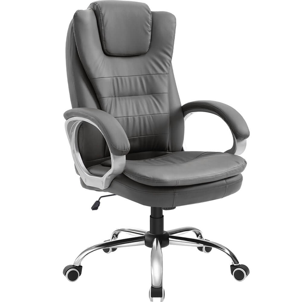 HLDIRECT Grey Swivel PU Leather Office Chair