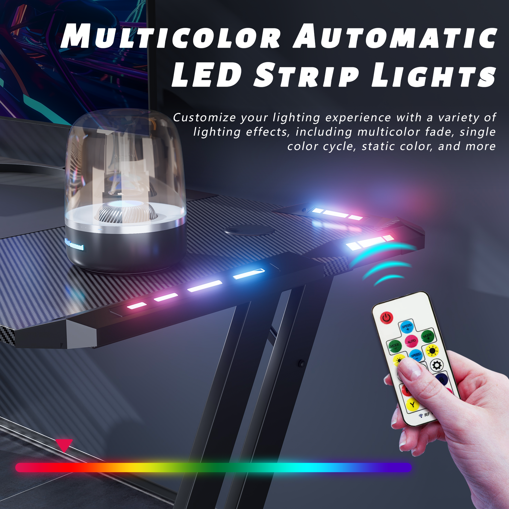 HLDIRECT 47 Inch Gaming Desk with LED Lights Z Shaped